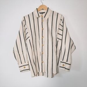 Zara Shirt Womens Size M Structured Striped Collared Button Down Cream Black